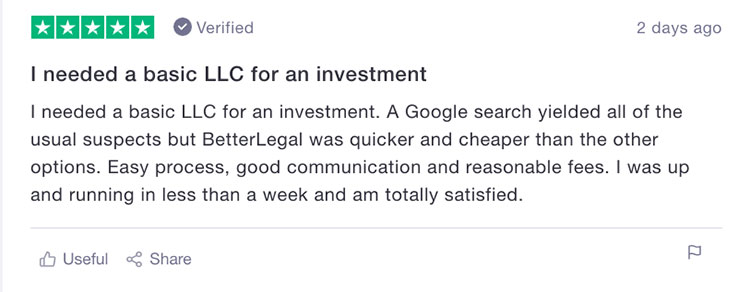 BetterLegal Customer Review LLC Formation