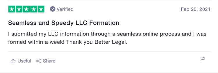 BetterLegal LLC Formation Fast Turnaround Time