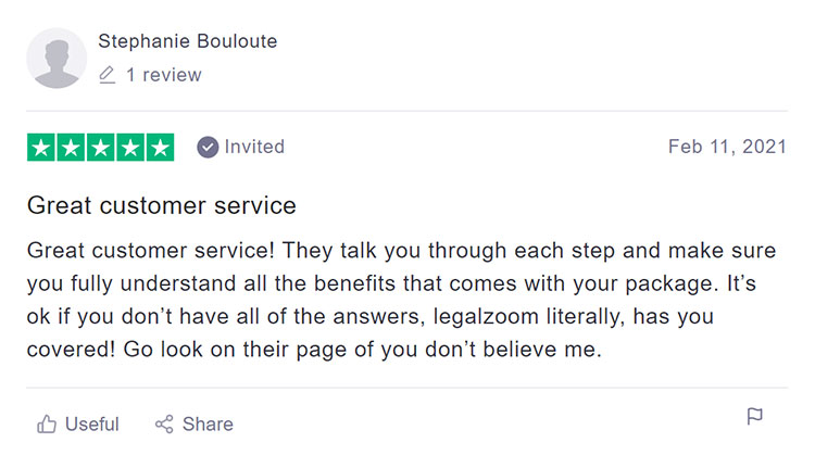 LegalZoom Trustpilot Customer Support Review Stephanie