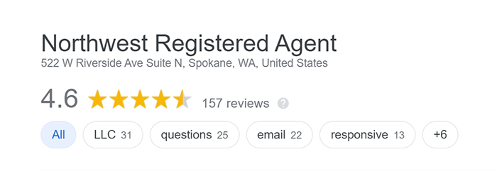 Northwest Registered Agent Google Reviews