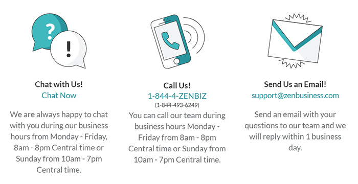 ZenBusiness Extended Customer Support Phone Email Chat
