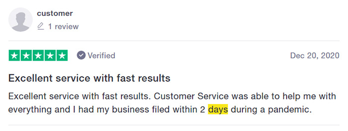 ZenBusiness Fast Filing Customer Review One